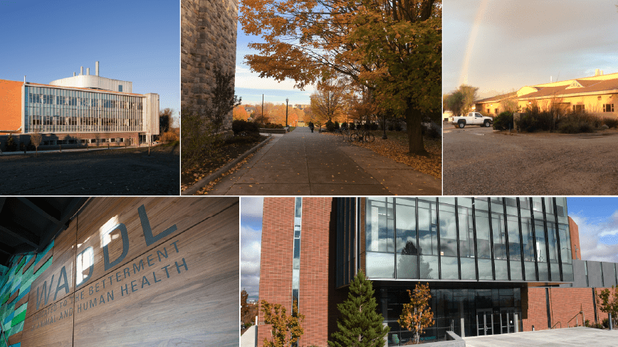 collage of images showing laboratory buildings and locations of national animal health laboratory network labs