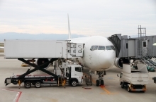 Commercial airplane parked at the airport